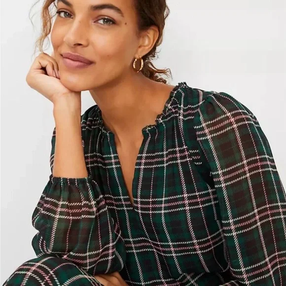 Ann Taylor Plaid Green Pleated Dress size 10 NWT - Picture 3 of 7